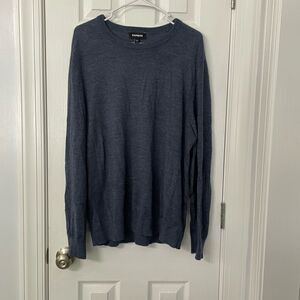 Express Men’s Wool Blend Sweater XL Blue Crew Neck Lightweight Knit